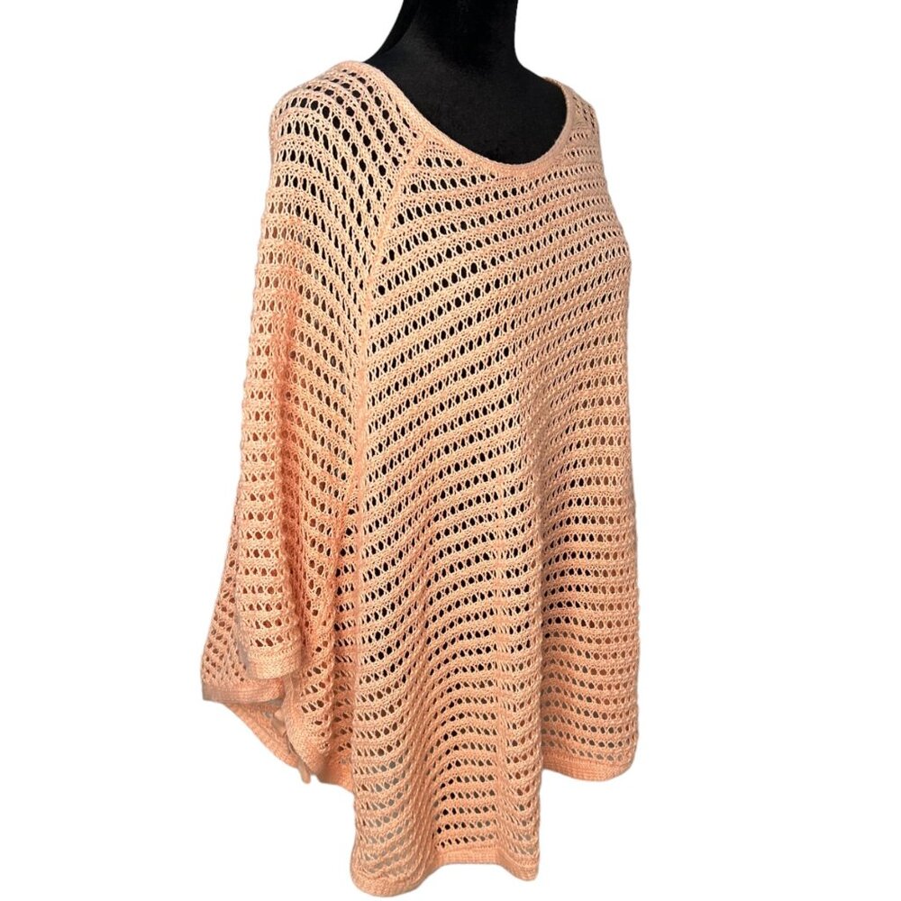 Eileen Fisher Women's Size M/L Knit Poncho Organic Linen Pink Asymmetrical Bow